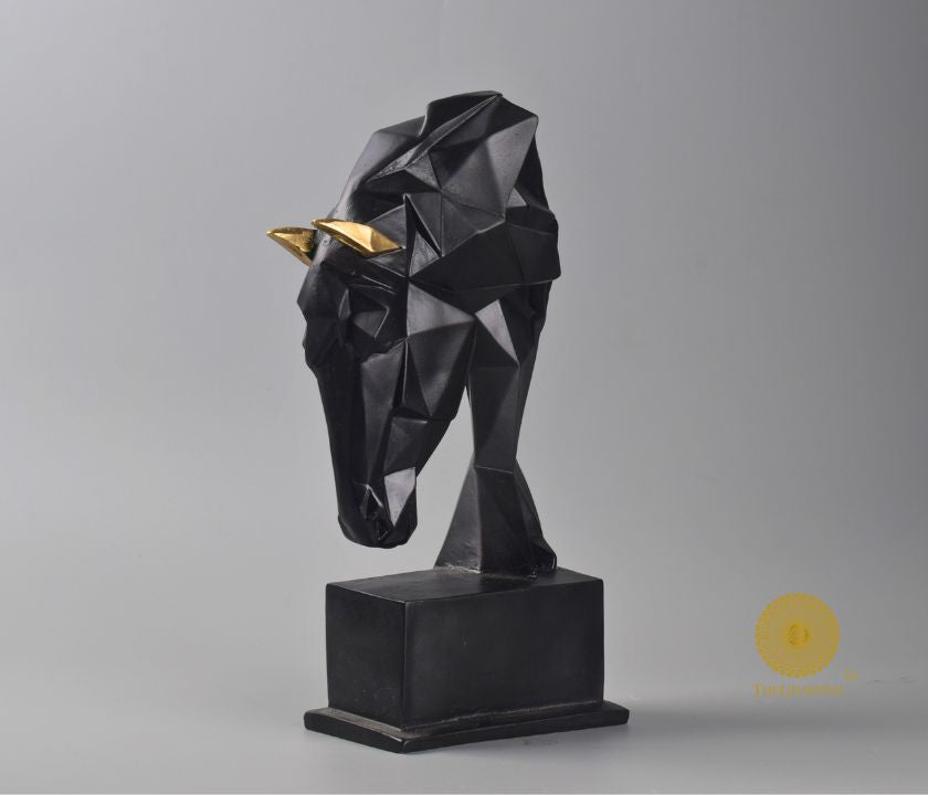 Abstract diamond-cut horse head statue from The Gharnish, detailed animal figurine with modern geometric design.