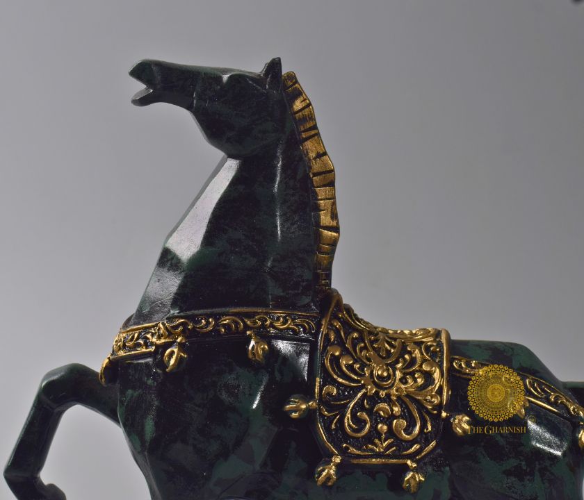 Detailed image of a Marching Horse Centre Table Showpiece by The Gharnish, an elegant animal figurine for home decor.