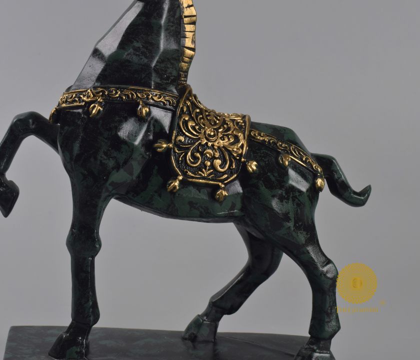 Elegant marching horse centre table showpiece from The Gharnish animal figurines collection, detailed horse sculpture for home decor.