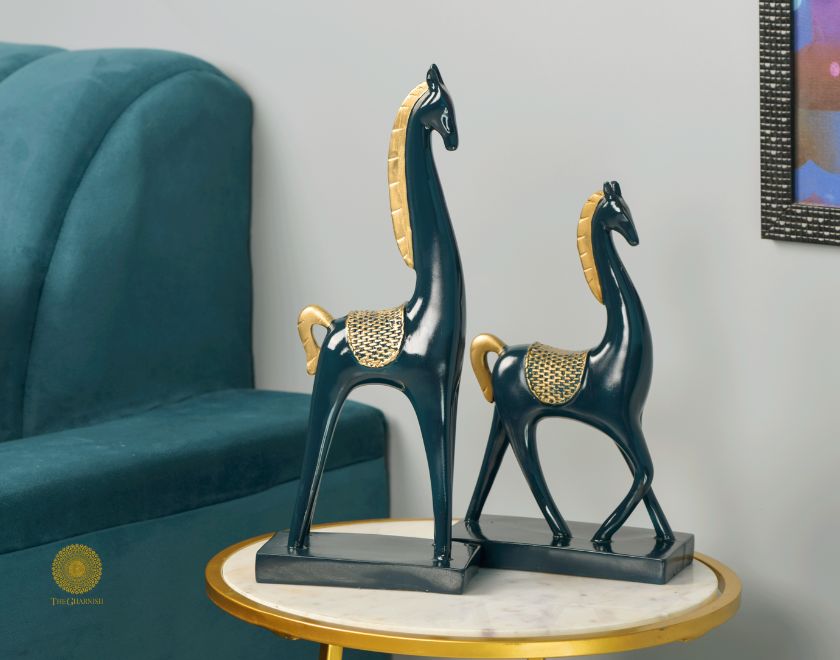Pair of Contempory Long Neck Horse Statue - The Gharnish - A Unit of Satkala Creations