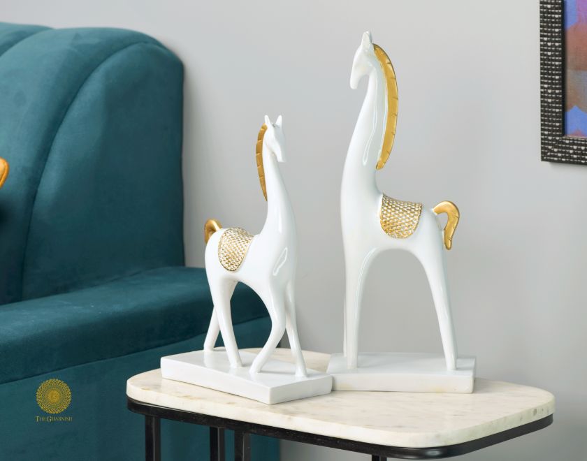 Pair of Contempory Long Neck Horse Statue - The Gharnish - A Unit of Satkala Creations