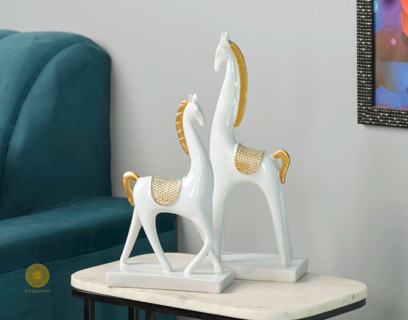Pair of Contempory Long Neck Horse Statue - The Gharnish - A Unit of Satkala Creations