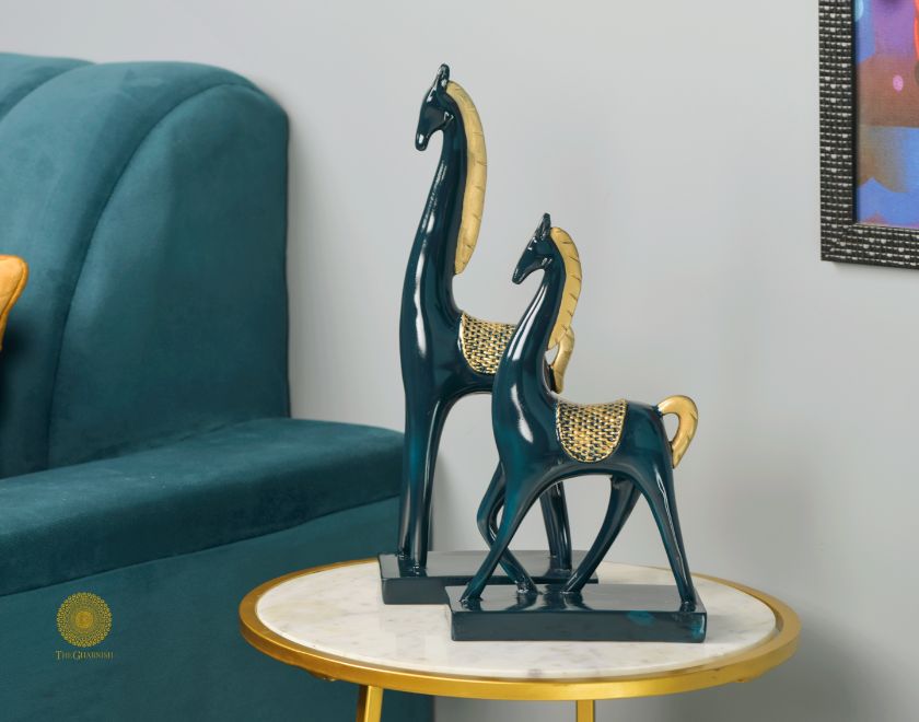Pair of Contempory Long Neck Horse Statue - The Gharnish - A Unit of Satkala Creations