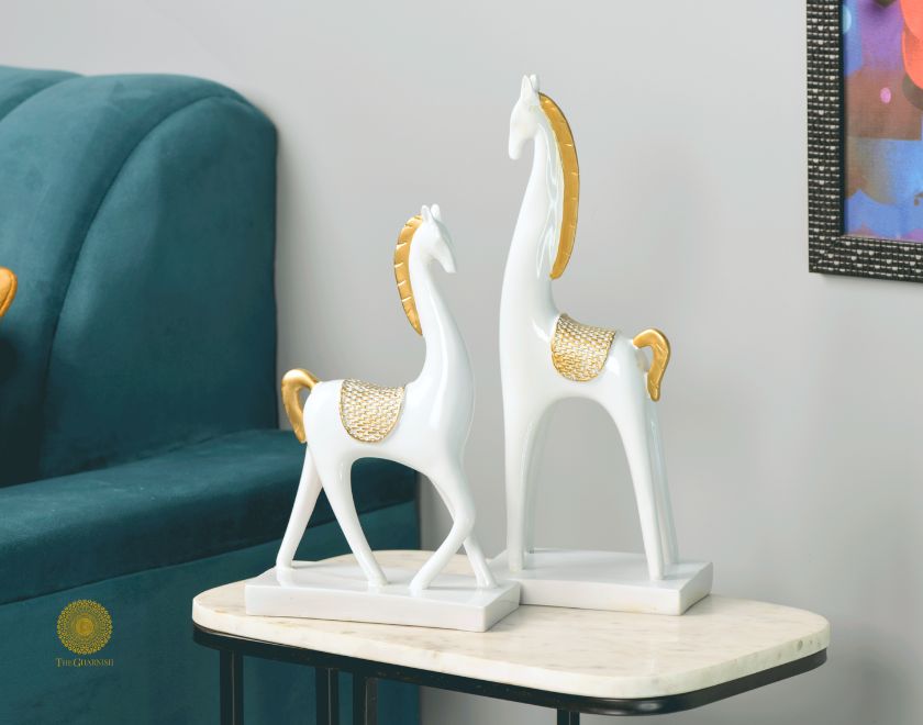Pair of Contempory Long Neck Horse Statue - The Gharnish - A Unit of Satkala Creations
