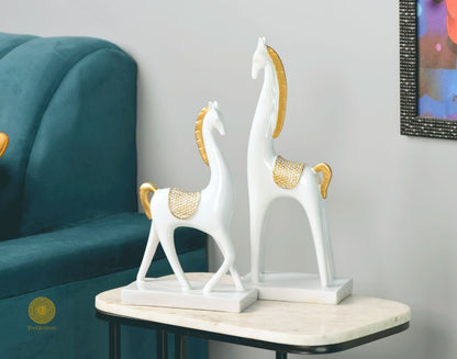 Pair of Contempory Long Neck Horse Statue - The Gharnish - A Unit of Satkala Creations