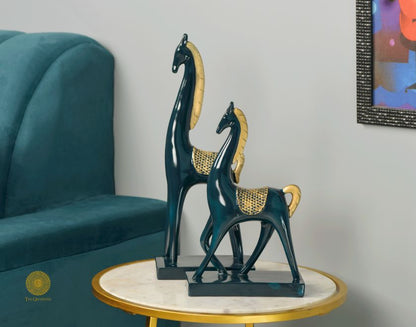 Pair of Contempory Long Neck Horse Statue - The Gharnish - A Unit of Satkala Creations