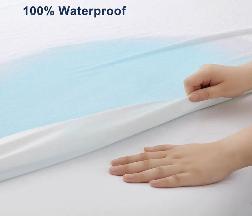 Premium quality terry cotton waterproof mattress protector from The Gharnish, soft, durable bedding for bed protection.