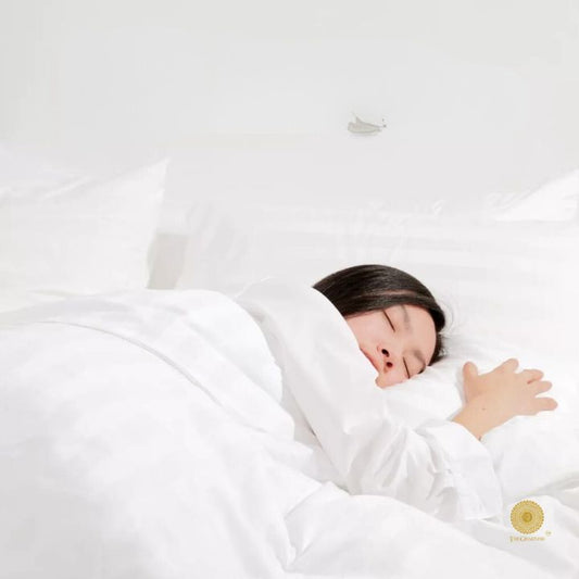 Cream and gray striped bedding comforter by The Gharnish, showcasing a soft, plush fabric with a stylish, modern design.