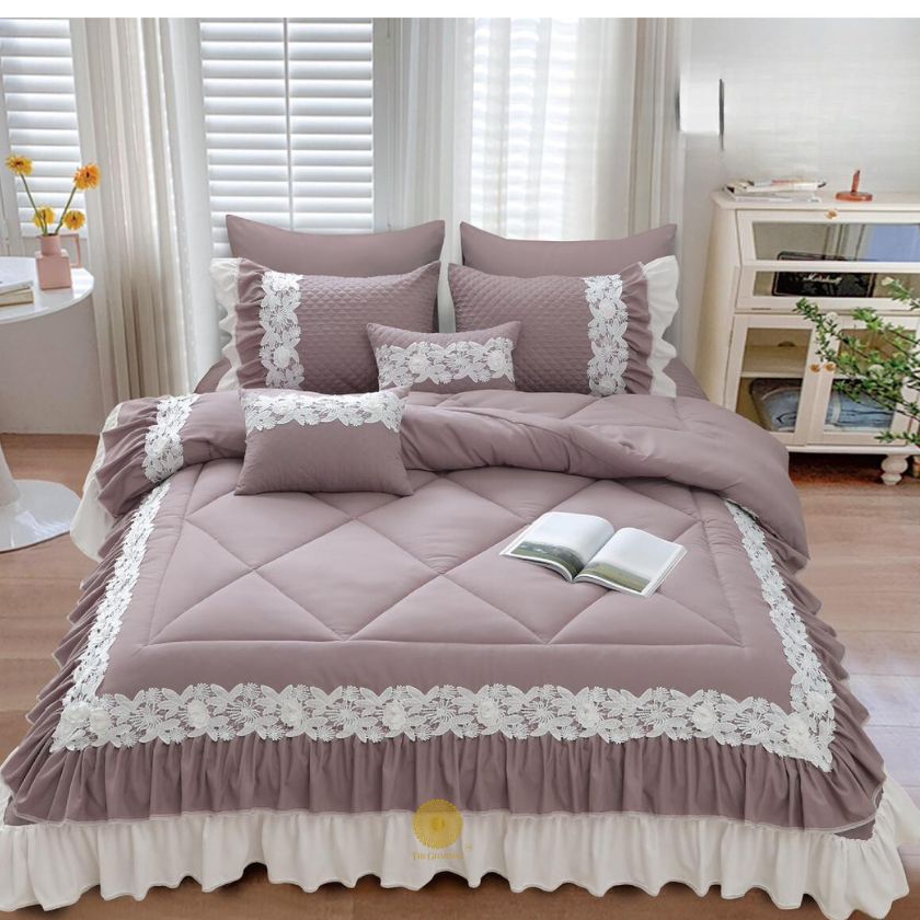 Grey Zayna Premium Quality Bedding Set by The Gharnish, 6-piece imported bedding with soft fabric and elegant design.