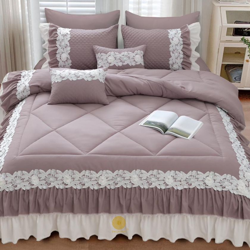 Grey Zayna Premium Quality Bedding Set by The Gharnish, 6-piece imported bedding with soft fabric and elegant design.