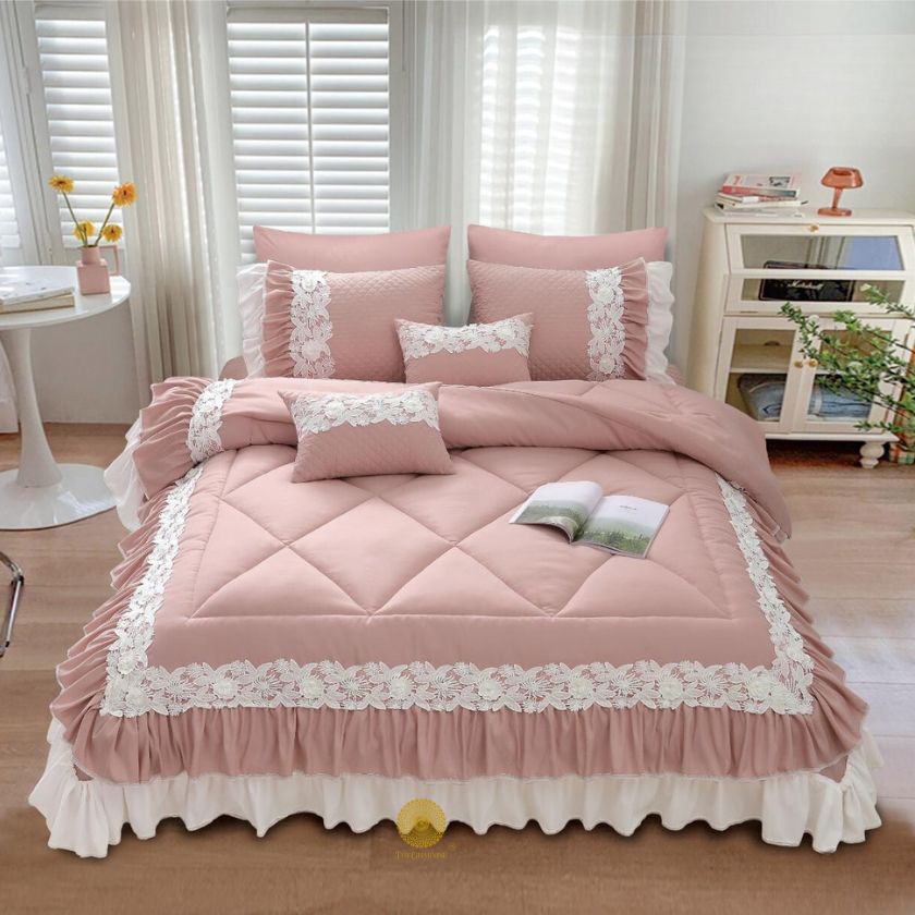 Grey Zayna Premium Bedding Set by The Gharnish with 6 pieces, including pillows and duvet cover, made from imported fabric.