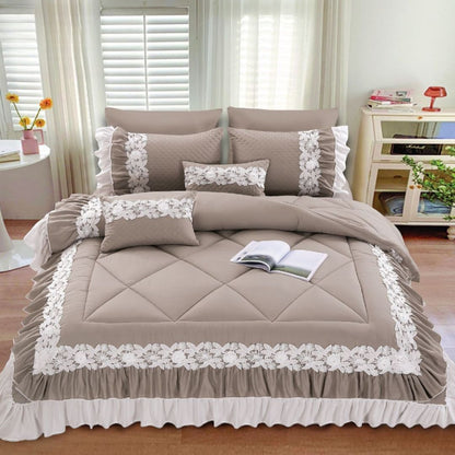 Grey Zayna Premium Quality Bedding Set by The Gharnish, 6-piece imported bedding set with soft, plush fabric and elegant design.