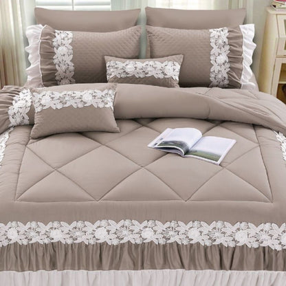 Grey Zayna premium bedding set by The Gharnish, 6-piece imported bedding set with soft, luxurious fabric and elegant design.