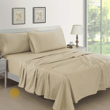 Soft 300 thread count 100% cotton organic bedsheet by The Gharnish, smooth and comfortable bedding for a cozy bedroom.