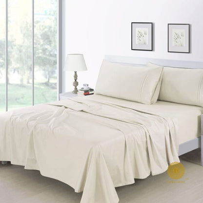 Organic cotton bedsheet from The Gharnish with 300 thread count, featuring a soft, smooth bedding fabric in a neutral color.