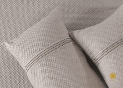 Premium quilted bedding set by The Gharnish, 8-piece bed linen with pillows and duvet cover, featuring a stylish, comfortable design.