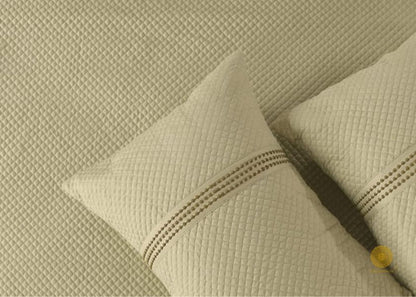 Premium quilted bedding set by The Gharnish, 8-piece bedding including comforter, sheets, and pillowcases, in a stylish pattern.