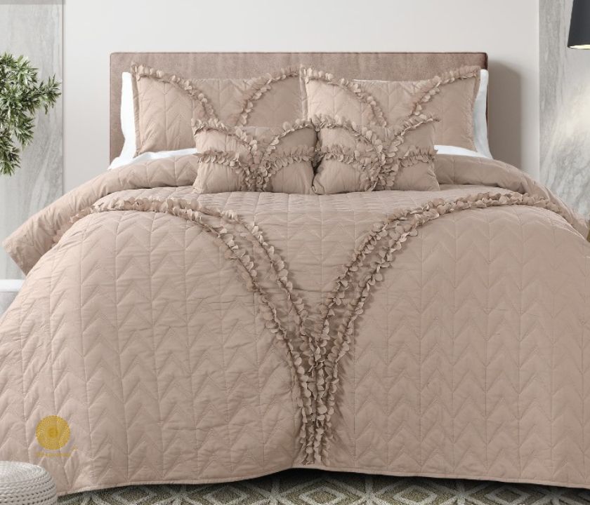 Aqua classy and designer 5-piece bedding set by The Gharnish, featuring elegant bedding with intricate patterns and soft fabric.