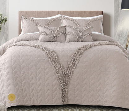 Aqua Classy and Designer 5-piece bedding set by The Gharnish with elegant patterns and soft fabric for a luxurious bedroom look.