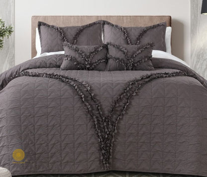 Aqua-colored designer bedding set by The Gharnish featuring 5 pieces with elegant patterns and coordinated bedding decor.