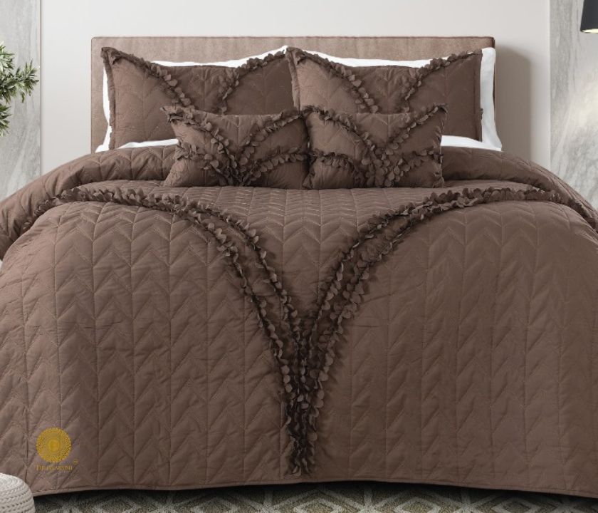 Aqua-colored designer bedding set by The Gharnish with 5 pieces, featuring elegant patterns and soft fabric for a luxurious look.