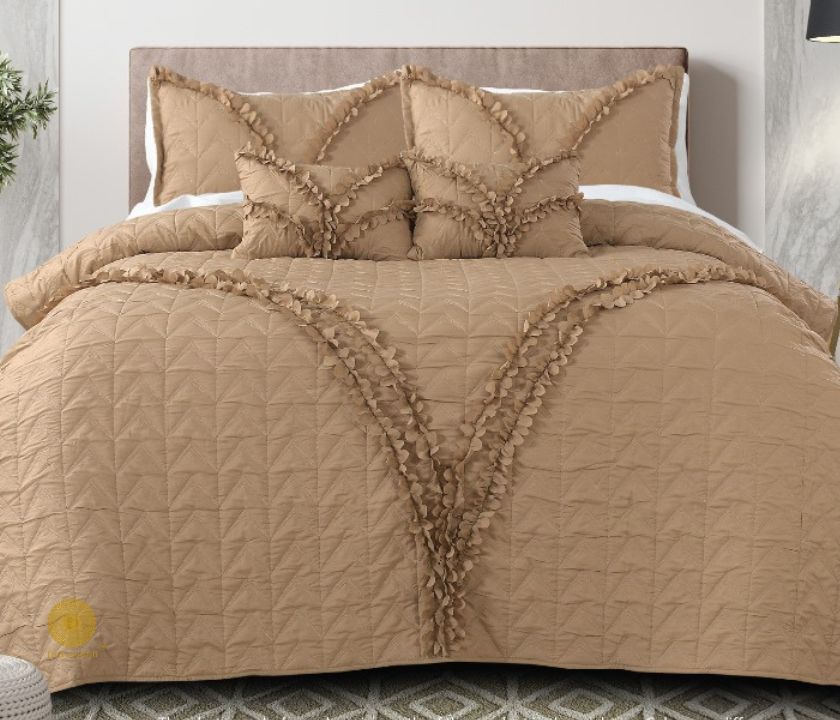 Aqua classy and designer 5-piece bedding set by The Gharnish featuring elegant patterns on soft fabric for a stylish bedroom look.