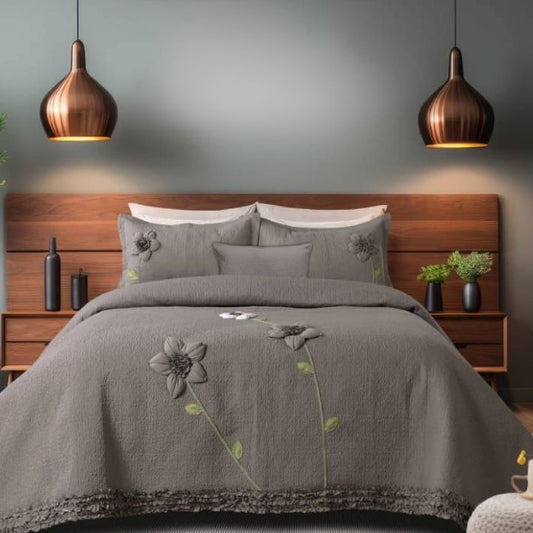 Beautiful 3D flower pattern Quilted Bedding Set - The Gharnish - A Unit of Satkala Creations
