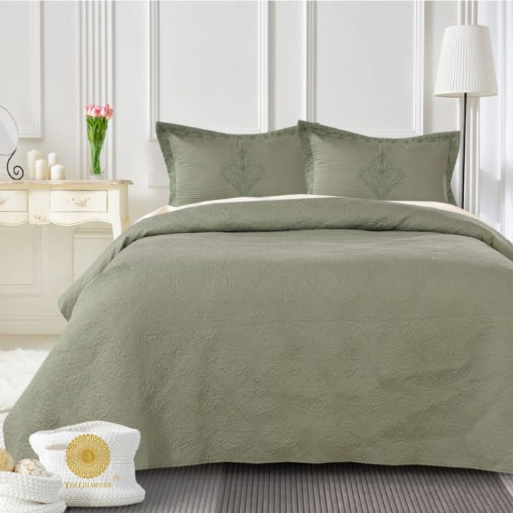 Estorado Premium Cotton Quilted Bedcover by The Gharnish, soft and stylish bedding with a detailed quilted pattern on a bed.