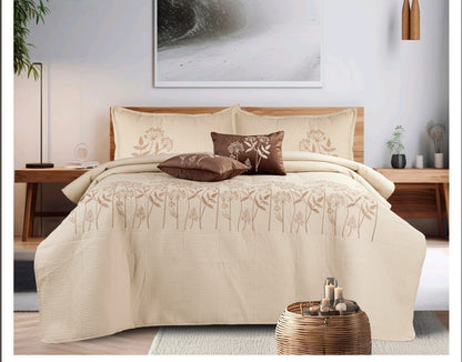 Fern and Petals Quilted Bedding Set of 5 - The Gharnish - A Unit of Satkala Creations