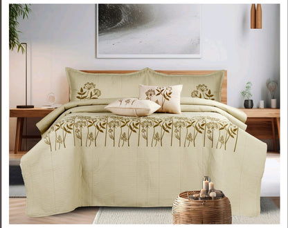 Fern and Petals Quilted Bedding Set of 5 - The Gharnish - A Unit of Satkala Creations