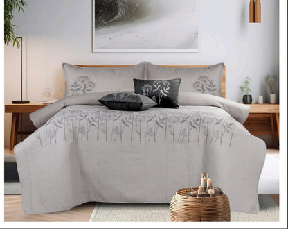 Fern and Petals Quilted Bedding Set of 5 - The Gharnish - A Unit of Satkala Creations