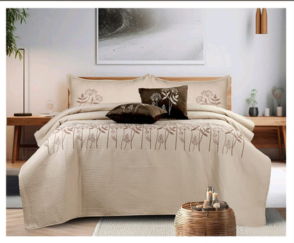 Fern and Petals Quilted Bedding Set of 5 - The Gharnish - A Unit of Satkala Creations