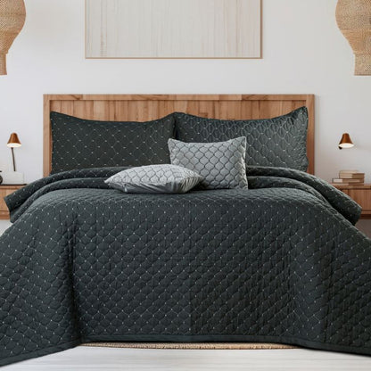 Luxury 5-piece quilted bedding set by The Gharnish, includes bedcover, pillow, and cushion covers in elegant design.