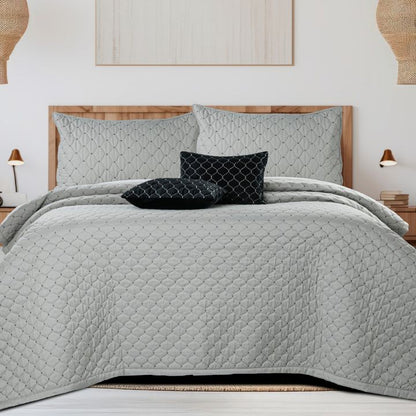 Luxury 5-piece quilted bedding set by The Gharnish includes bedcover, pillow, and cushion covers with elegant design.