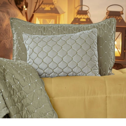 Luxury 5-piece quilted bedding set by The Gharnish, including bedcover, pillow covers, and cushion covers in elegant design.