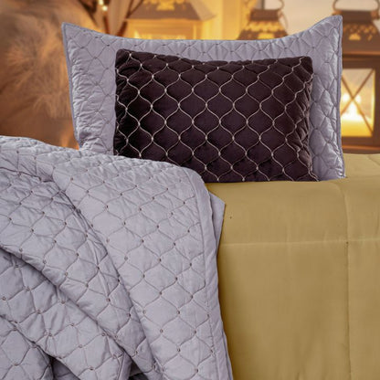 Luxury 5-piece quilted bedding set by The Gharnish, includes bedcover, pillow covers, and cushion covers with elegant quilting design.