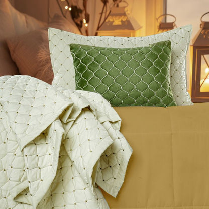 Luxury 5-piece quilted bedding set from The Gharnish, includes bedcover, pillow covers, and cushion covers in elegant design.
