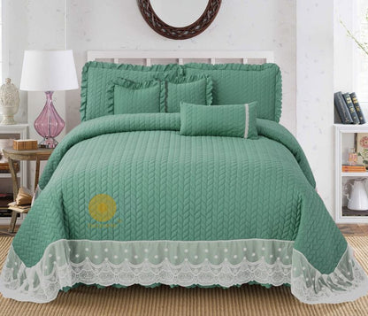 Luxury quilted 6-piece king size bedcover set by The Gharnish, featuring elegant bedding with intricate stitching and plush fabric.
