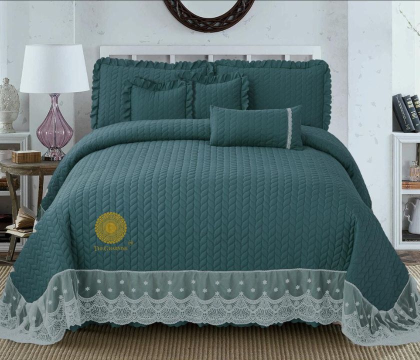 Luxury quilted king size bedding set by The Gharnish, includes 6-piece bedcover set with elegant, plush design.