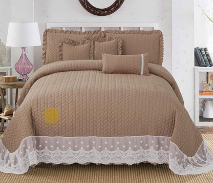 Luxury quilted 6-piece king size bedding set by The Gharnish, featuring elegant quilted bedcover and matching bedding accessories.
