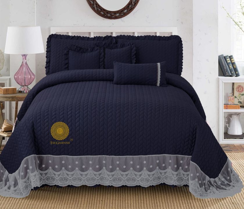 Luxury quilted 6-piece king size bedcover set by The Gharnish, featuring elegant bedding with intricate quilting details.