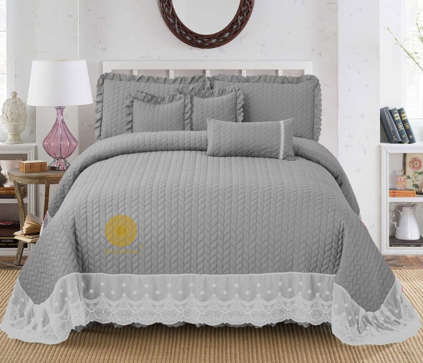 Luxury quilted king size bedding set by The Gharnish, featuring six-piece bedcover with elegant quilted design.