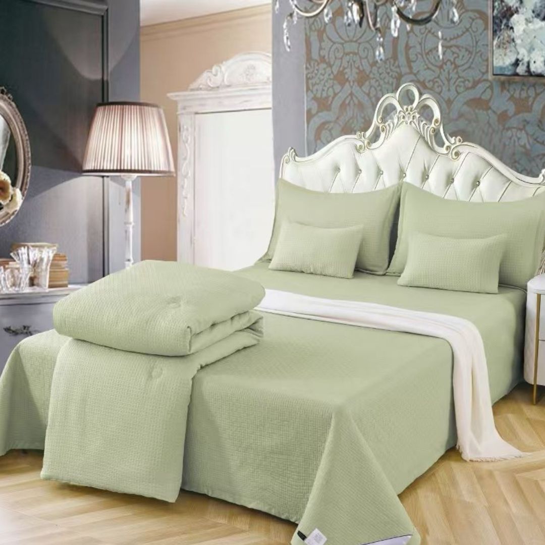 Luxury quilted and patterned 6-piece bedding set by The Gharnish, featuring elegant summer design and imported quality.