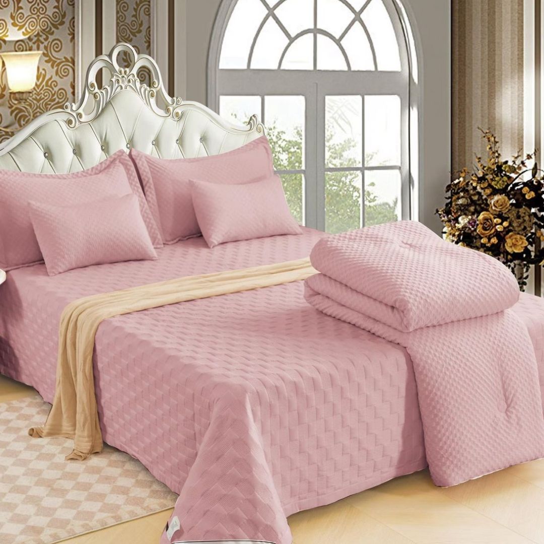Luxury quilted and patterned 6-piece bedding set by The Gharnish, perfect for summer with stylish, imported bedding design.