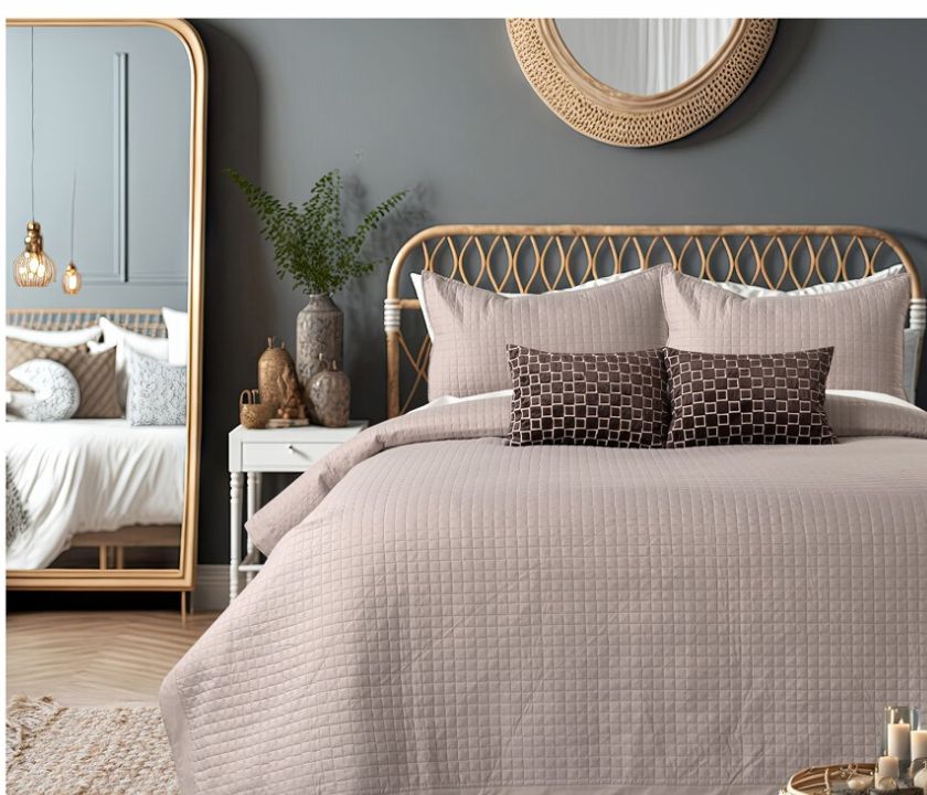 Luxury quilted bedcover 6-piece bedding set by The Gharnish, featuring elegant stitching and plush fabric for a stylish bedroom look.