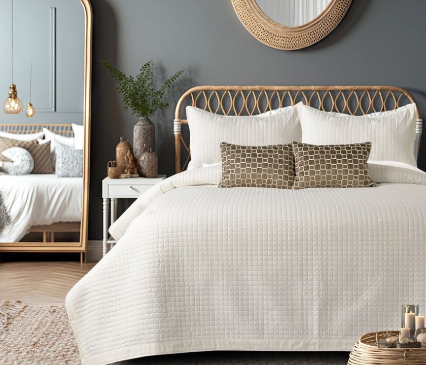 Luxury quilted bedcover 6-piece bedding set by The Gharnish, featuring elegant quilted design for a stylish bedroom decor.