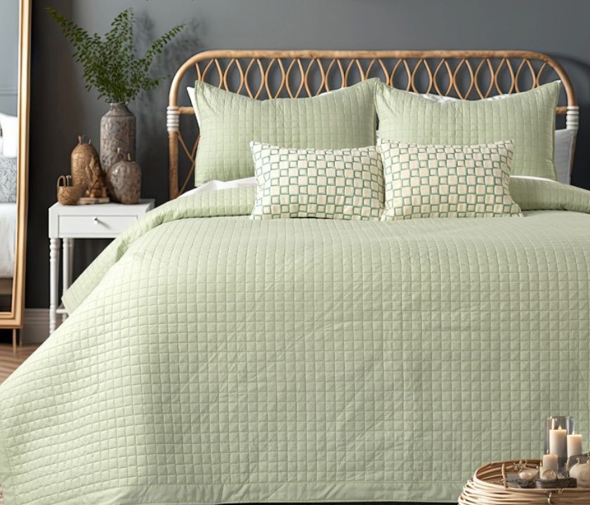Luxury quilted bedcover 6-piece bedding set by The Gharnish, featuring elegant stitching and soft fabric for a cozy bedroom look.
