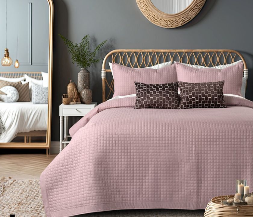 Luxurious quilted bedcover 6-piece bedding set by The Gharnish, featuring elegant stitching and plush fabric for a stylish bedroom look.