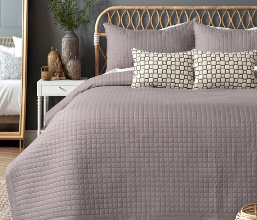 Luxury quilted bedcover 6-piece bedding set by The Gharnish, featuring elegant stitching and plush fabric for a sophisticated bedroom look.