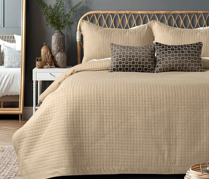 Luxury quilted bedcover 6-piece bedding set by The Gharnish, featuring elegant stitching and plush fabric for a sophisticated bedroom look.